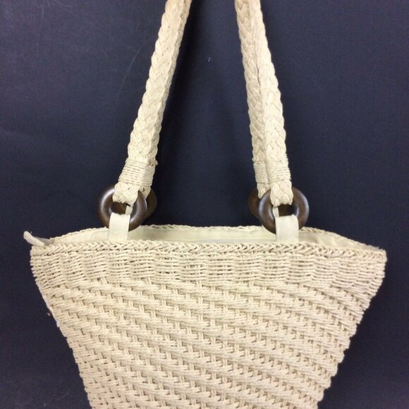 Cappelli Straworld Straw Tote Handbag With Beaded Design & Shell Accents - Picture 2 of 10